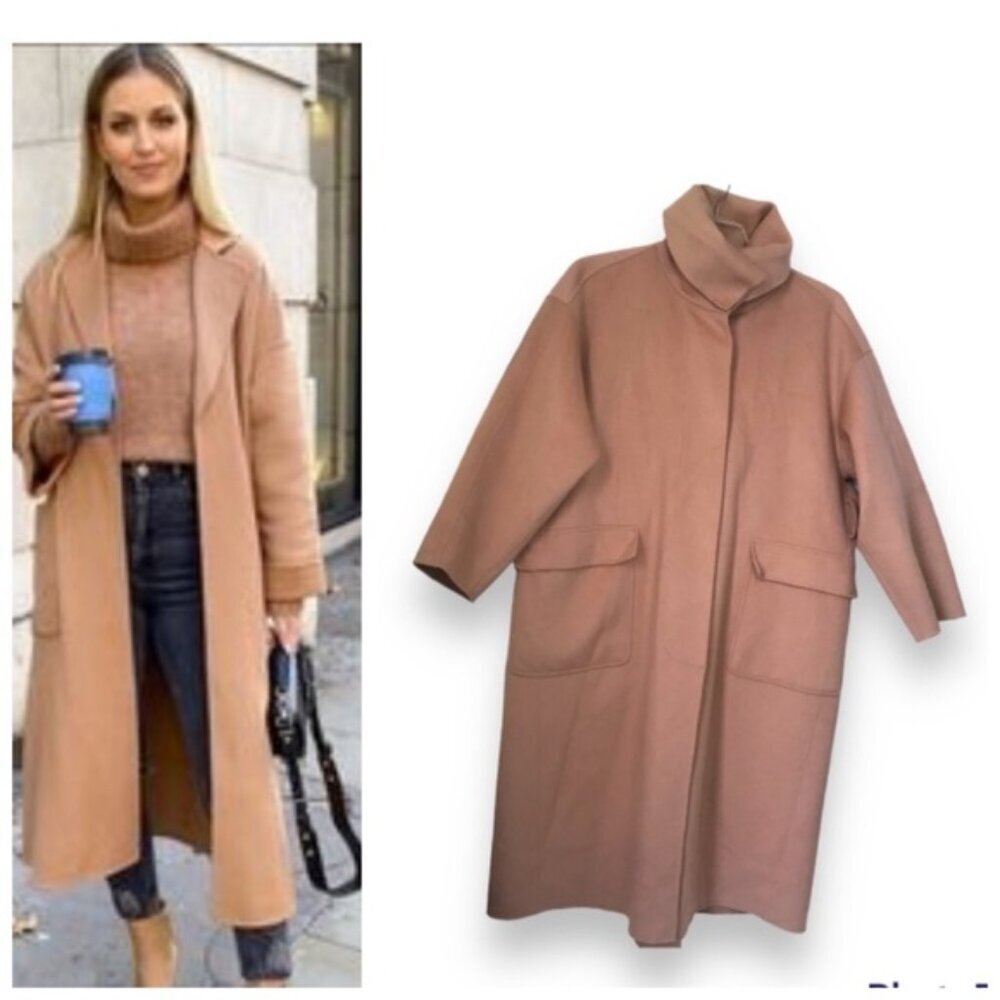 Amass Camel Unlined Oversized Lightweight Coat Trench Wool Pockets Minimalist XL